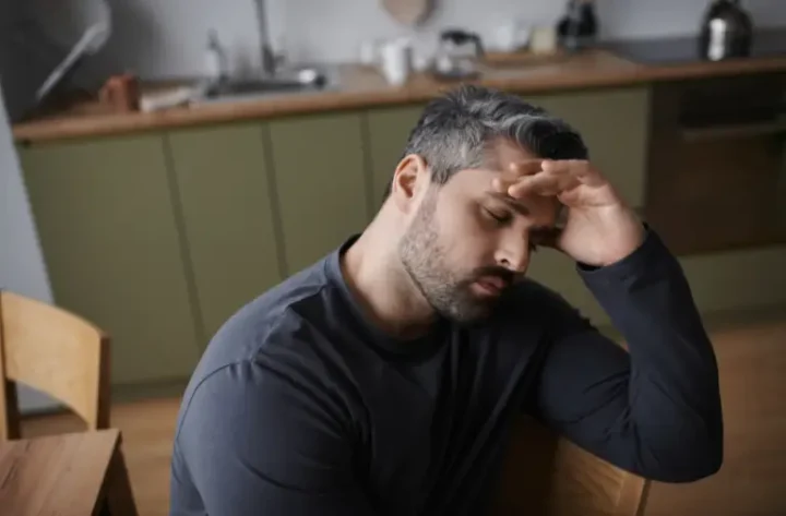 Sad man showing anxiety symptoms