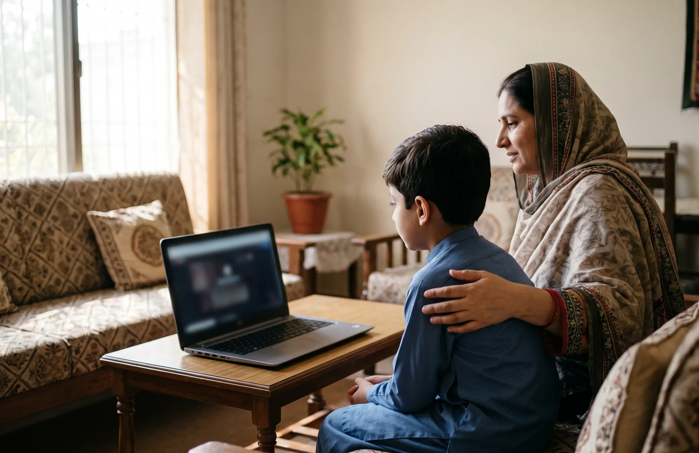 ADHD in children: Pakistani boy struggling to focus on homework at a desk at home