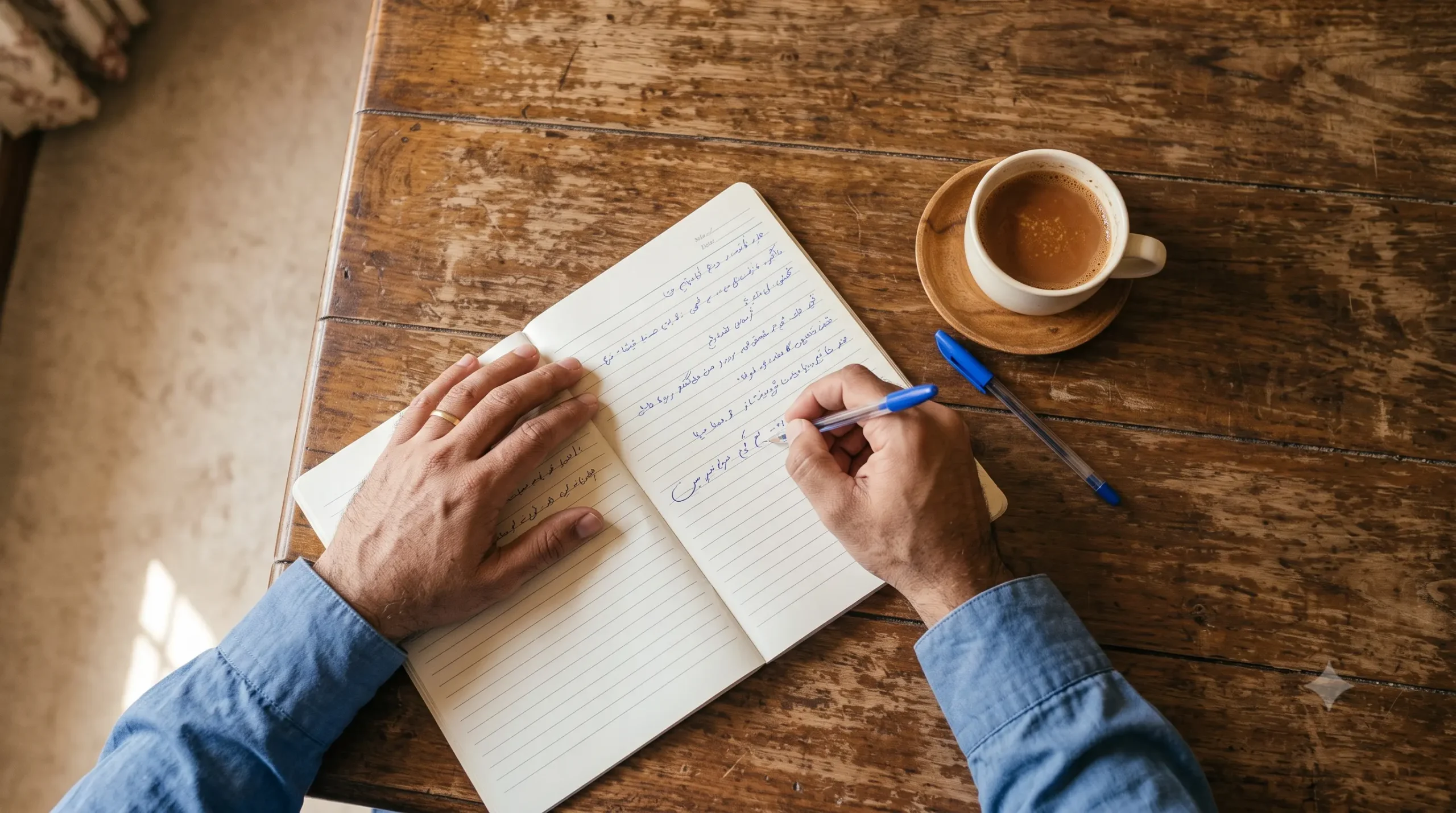 CBT for overthinking: Pakistani woman writing in a notebook by a window at home