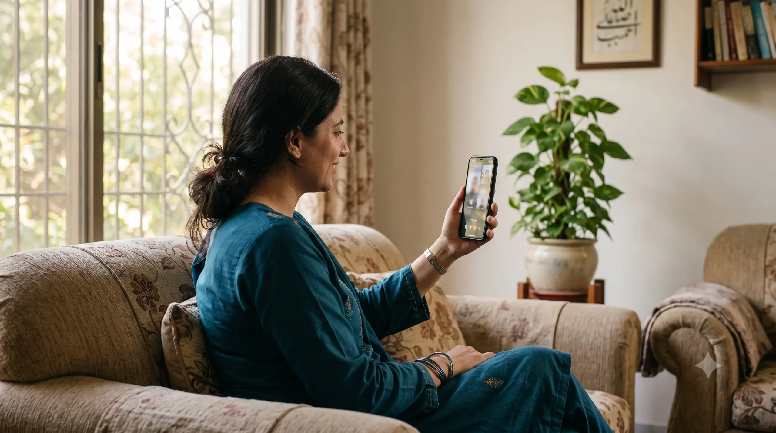 Online psychiatrist for depression in Pakistan: woman having a video consultation from home