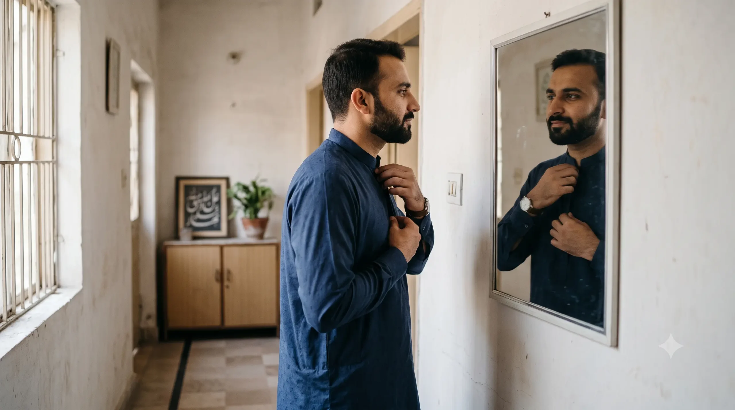 نارسسٹ (Narcissist) رویہ: آئینے میں اپنا عکس دیکھتا ہوا پاکستانی شخص