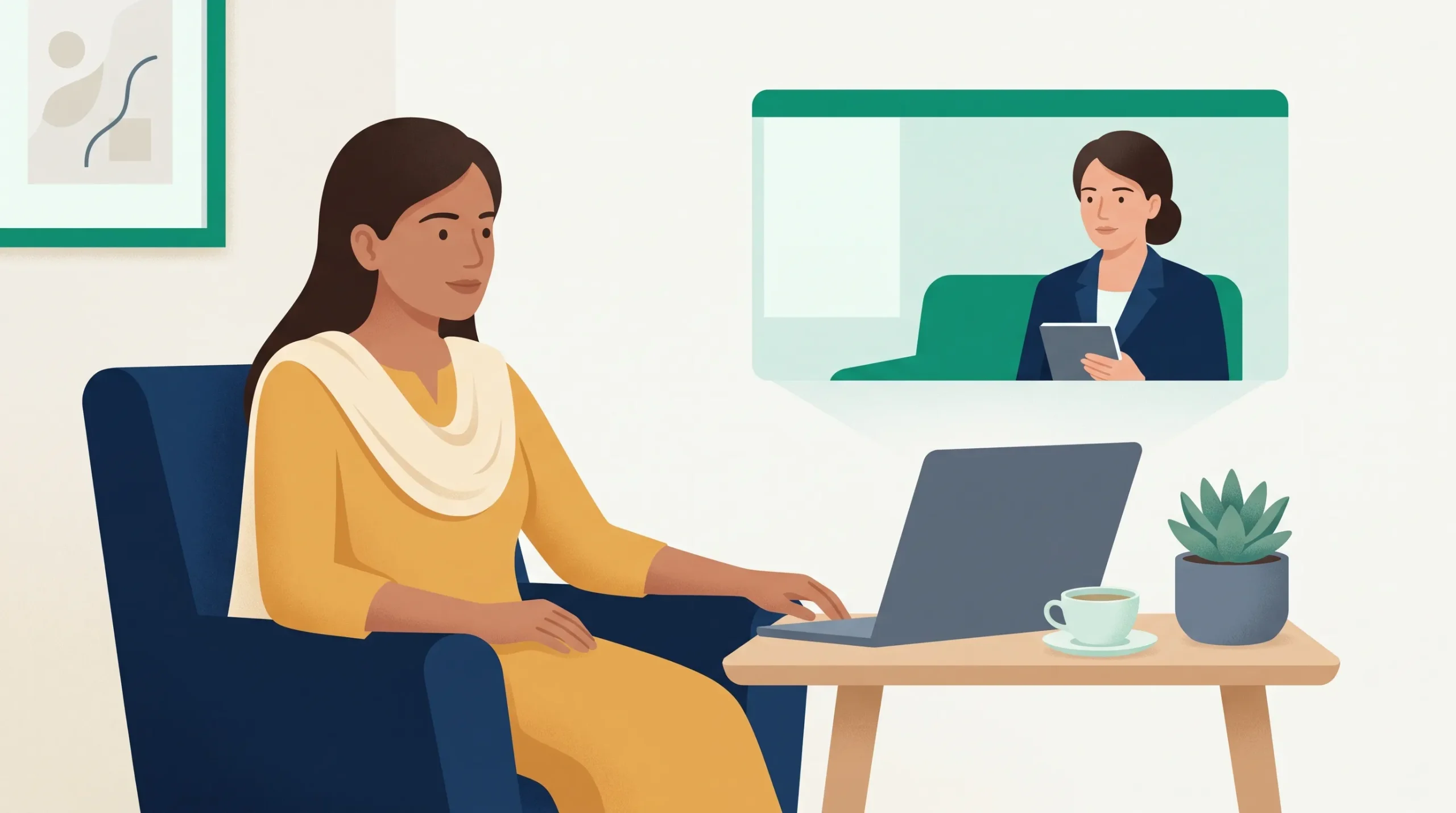 An adult in an online video consultation for a psychological functioning assessment with SehatYab